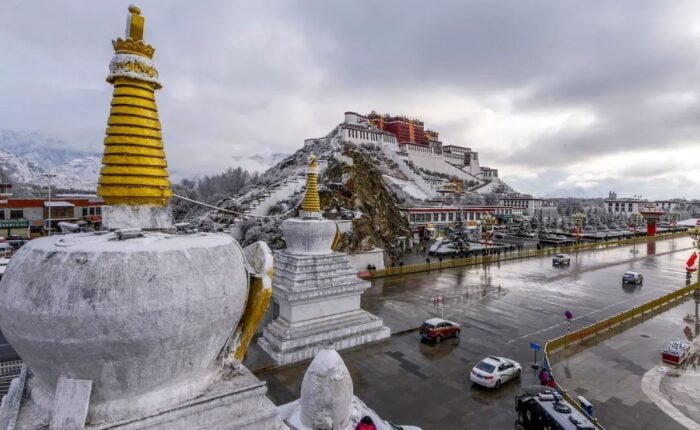 Potala winter snow stupa