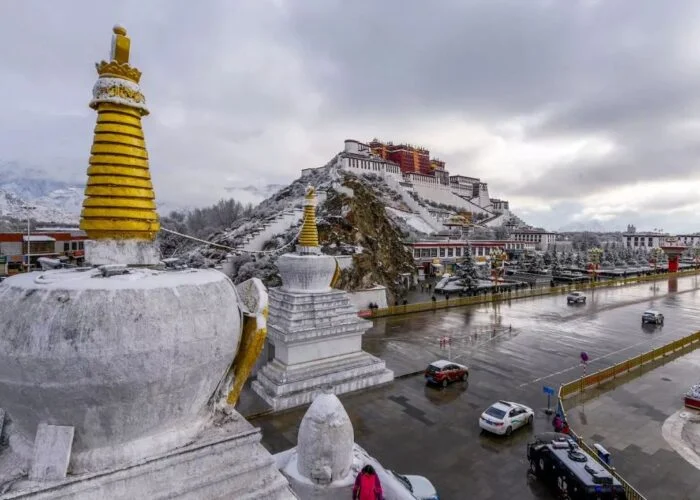 Potala winter snow stupa Potala winter snow stupa