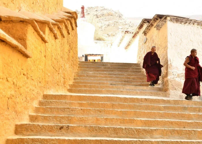 Monks walking on street Monks walking on street