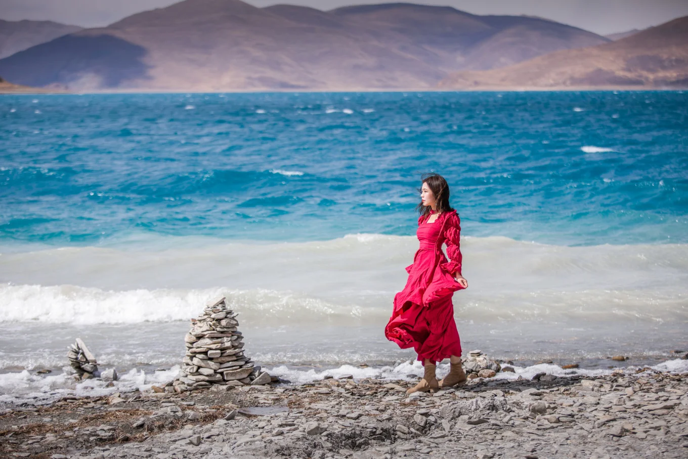Beautiful girl near tibetan lake Beautiful girl near tibetan lake