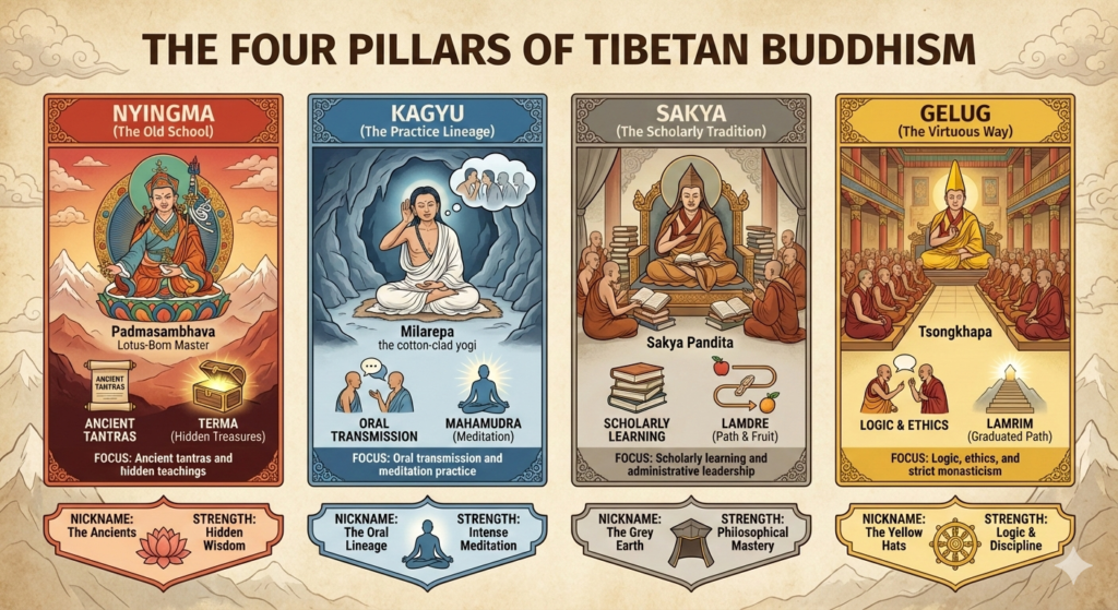 Four pillars of tibetan Buddhism