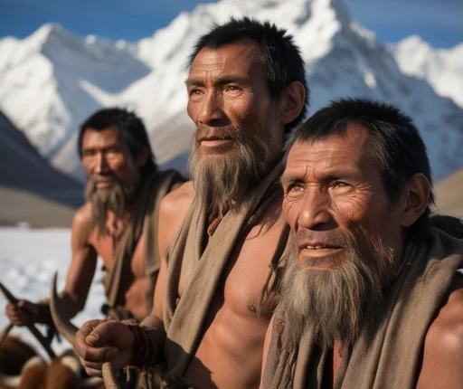 Default Denisovan men in Tibet background of snow mountains h 0