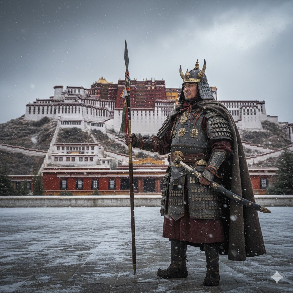 tibetan warrior at front of potala palace - Tour Travel Tibet: Expert Tibet Tours & Permits